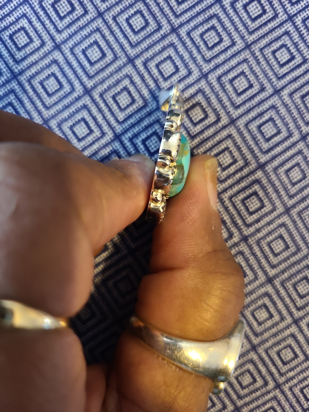 Turquoise and Silver Oval Pendant - Turquoise Accent - Picture 3 of 5